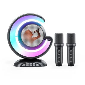 Многофункциональная RGB лампа ночник с беспроводной колонкой bluetooth и двумя микрофонами для караокечерная