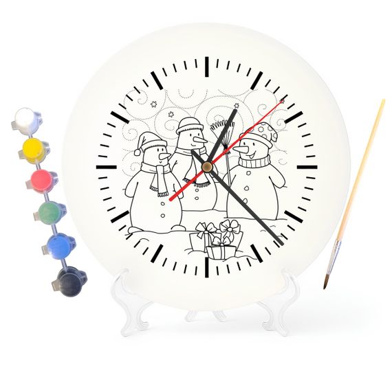 Детский набор для творчества часы раскраска Рождественские снеговики 30 см (Г0069)