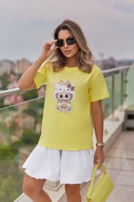 Женская классическая футболка Labubu прямая свободная цвет желтый, размер 46/48, GF05259