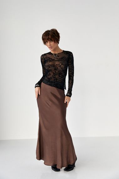 Прозорий лонг у сітку з драпіруванням - чорний цвет, M (є розміри) | Зображення 2