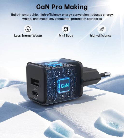 Мережевий зарядний пристрій Choetech PD5012-EU-BK, USB-A/USB-С | Зображення 6