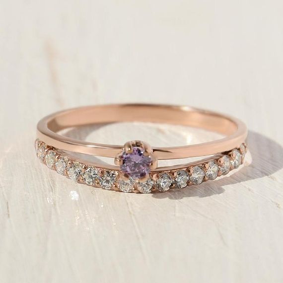 Кольцо из красного золота с аметистом 17.5 | Зображення 1