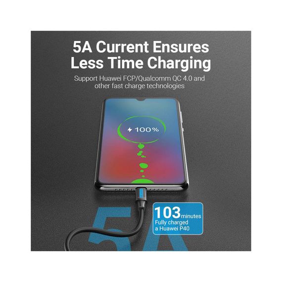 Дата кабель USB-C to USB-C 1.0m 2.0 100W Vention (COTBF) | Зображення 5