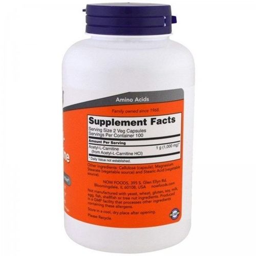 Комплекс Ацетил/Карнітін NOW Foods Acetyl-L-Carnitine 500 mg 200 Veg Caps | Зображення 1