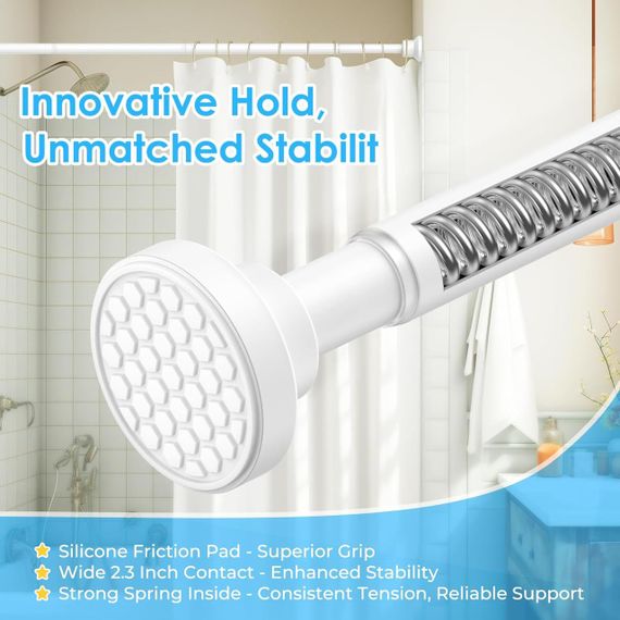 Телескопическая штанга для шторы в ванную 100–185 см, раздвижной карниз для душа без сверления, белый для окна | Зображення 2