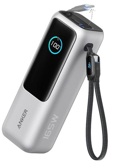 Портативний зарядний пристрій Anker 25000 mAh 165W PD Built-In Double USB-C Cables Silver
