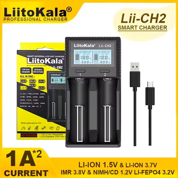 Универсальная зарядка для аккумуляторов LiitoKala Lii-CH2, 2xАА/ ААА, 26650, 21700, 20700, 18650, 18490, 18350 | Зображення 3