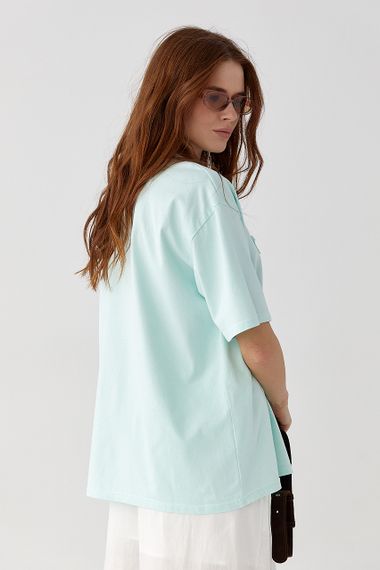 Футболка вільного крою з вишитим написом - бірюзовий цвет, ONE SIZE (є розміри) | Зображення 1