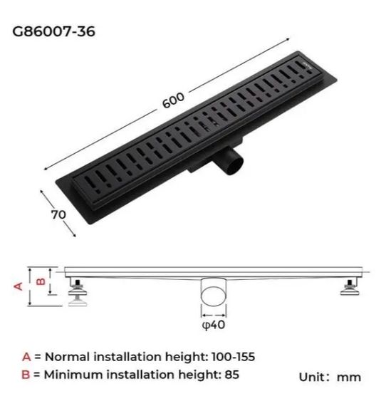 Душовий трап Gappo 70х600 мм, нержавіюча сталь, чорний G86007-36 | Зображення 7