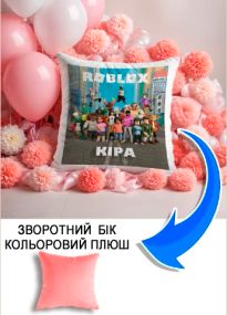 Подушка плюшева Мерч Крафт Дизайн з принтом roblox 2 імя Кiра рожевий плюш квадратна 33х33 см