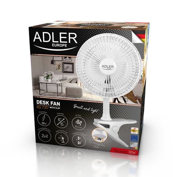 Вентилятор настільний Adler AD 7317, 15 см, 30 Вт, з затискачем та регулюванням швидкості | Зображення 9
