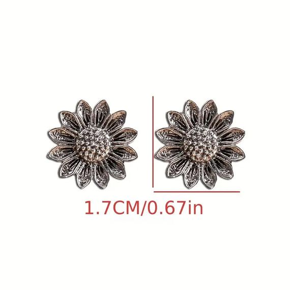 Серьги женские винтажные серебристые маленький цветок подсолнух 1.7 см | Зображення 3