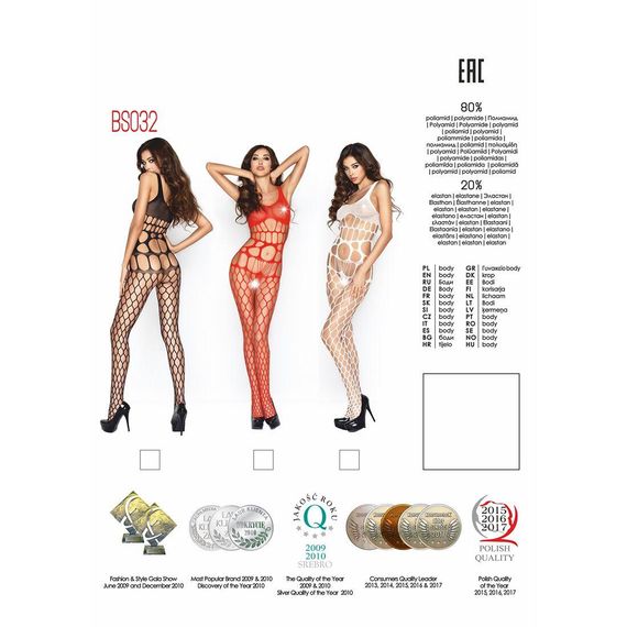 Бодістокінг Passion BS032 white, комбінезон, топ і велика сітка, S/M/L | Зображення 4