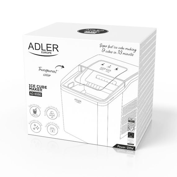 Льодогенератор Adler AD 8086, 12 кг/добу, 100 Вт, автоочищення, генератор льоду | Зображення 9