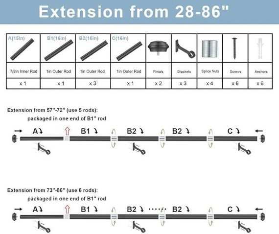 Матовий чорний карниз для вікон, одинарний телескопічний карниз, міцний карниз | Зображення 5
