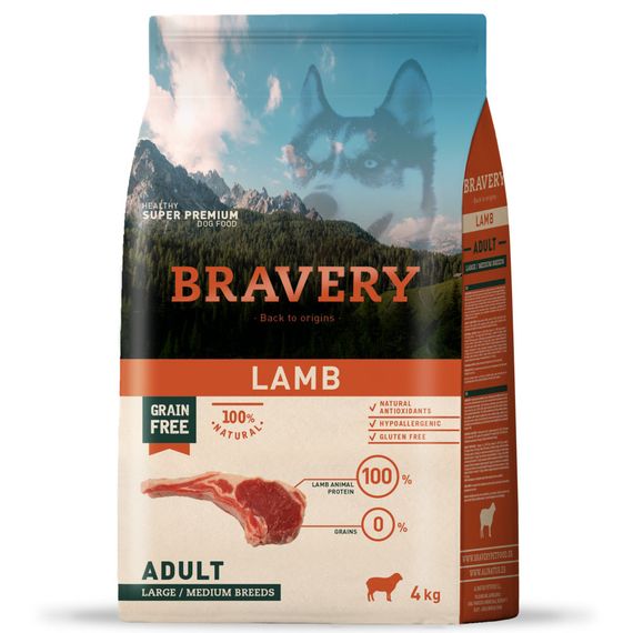 Корм Bravery Adult Large & Medium Lamb сухий з ягнятком для дорослих собак середніх та великих порід 4 кг