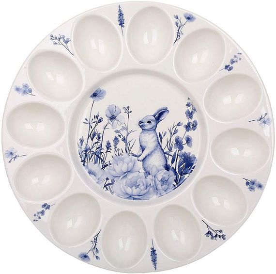 Блюдо порцелянове "Blue Bunny" Ø27см для 12ти яєць і паски (великоднє блюдо)