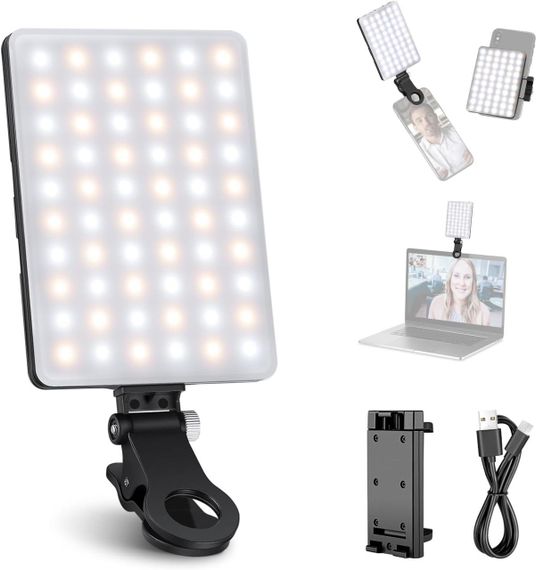 LED селфи-лампа с клипсой, аккумулятором 2000 мА·ч, светодиодный свет для телефона, ноутбука, видео фотографий