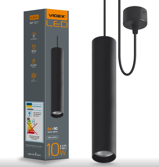 LED Світильник підвісний накладний 10W 4100К чорний VL-SP-10034B Videx