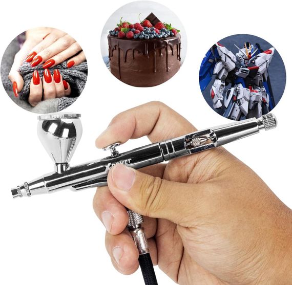 Аэрограф двойного действия XDOVET металлический, набор для рисования с иглами чашки для краски воздушный шланг | Зображення 4