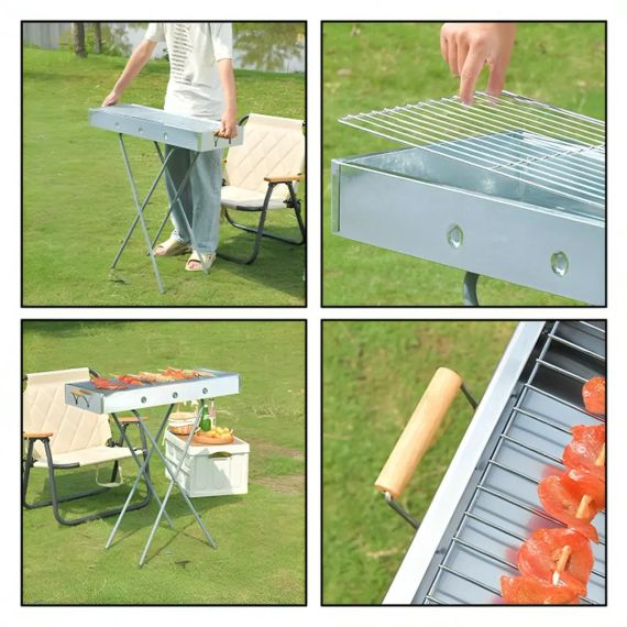 Раскладной мангал переносной 70х70х30см, BARBECUE TRAY 770T, Серебристый | Зображення 3
