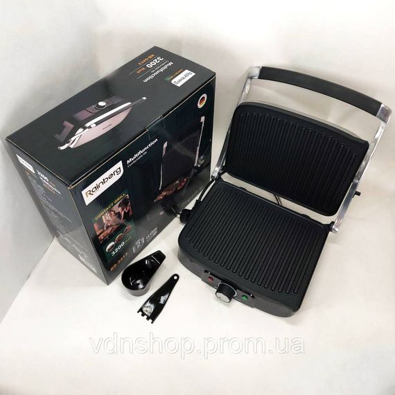 Гриль для гамбургерів електричний професійний Rainberg RB-5413 3200 Вт, Домашній гриль бутербродниця ZW-12 | Зображення 3
