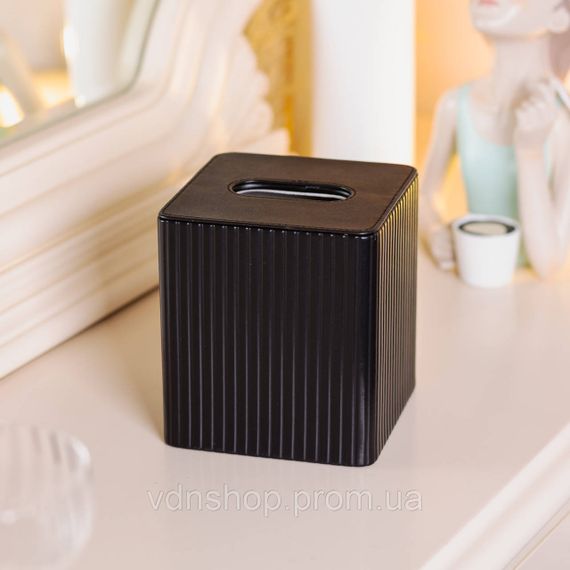 Серветниця з екошкіри квадратна 13х13х14.5 см органайзер для серветок на стіл, Чорний HP-3-201B | Зображення 5