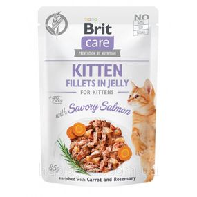 Корм влажный Brit Care Fillets in Jelly Savory Salmon Kitten д/кошеньки филе в желе с лососем 85 г