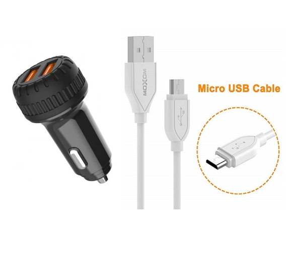 Автомобильное зарядное устройство MOXOM (MX-VC02) с кабелем micro 2USB/2.4A Черный | Зображення 1