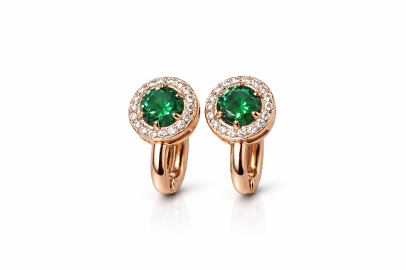 Серьги из красного золота с зелеными фианитами S-0366