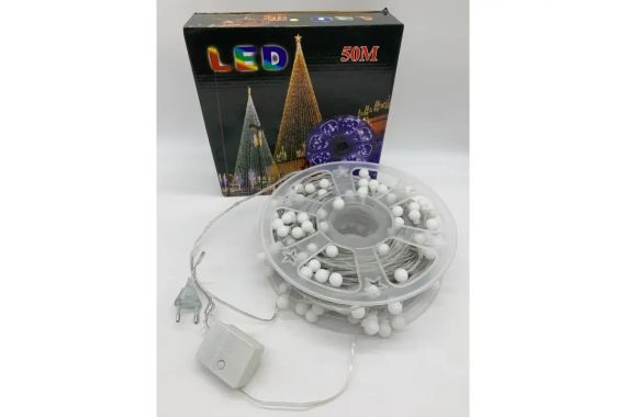 Гирлянда на катушке, от сети, Buble  50м, 8 режимов, теплый белый/ Светодиодная гирлянда на елку | Зображення 1