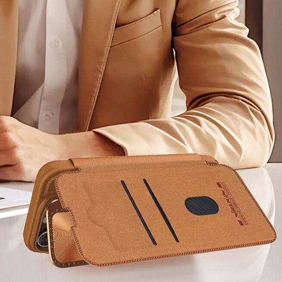 Шкіряний чохол-книжка Nillkin Qin Prop для Apple iPhone 16 (6.1") Brown | Зображення 4