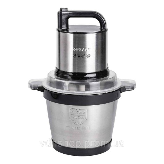 Чопер подрібнювач з чашею 3,5 літри м'ясорізка 4 леза нержавіюча сталь м'ясорубка Sokany SK-7028 | Зображення 3