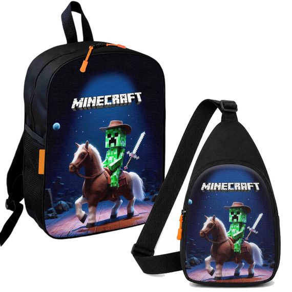 Набор Minecraft Крипер на коне 2 в 1: детский рюкзак + сумка-слинг, для мальчика и девочки 7–9 лет (6184)