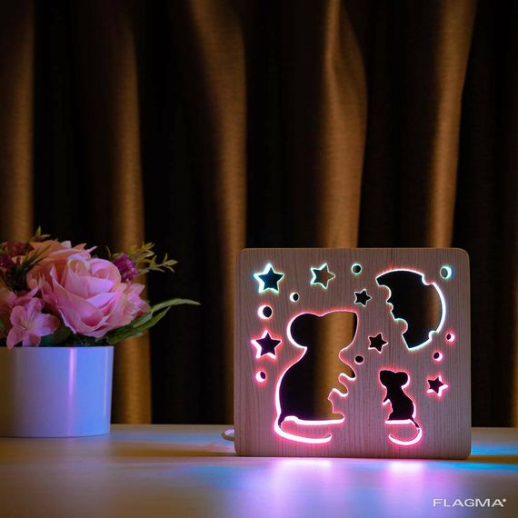 Светильник ночник ArtEco Light из дерева LED "Мышки и сыр" с пультом и регулировкой... | Зображення 2