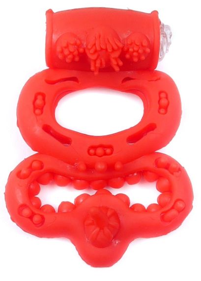 Ерекційне вібро кільце BOSS Vibrating Duo Cock Ring Red, BS6700046 sexstyle