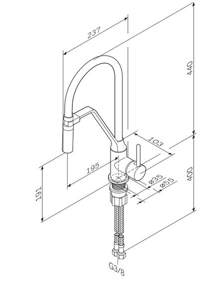 Змішувач для кухні AM.PM Like з гнучким виливом F8013000 | Зображення 1