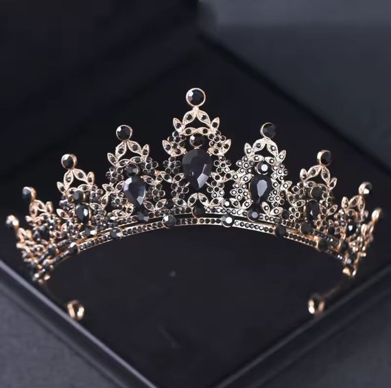Тіара, корона з кристалами Чорний із золотом One size 13,5см (2029)