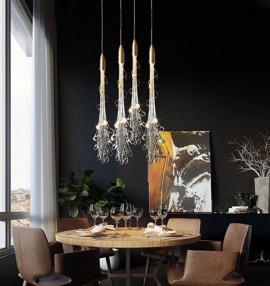 Люстра світлодіодна підвісна LED світильник для квартири на стелю лед 26840 Латунь 55-200х12х12 см. | Зображення 1