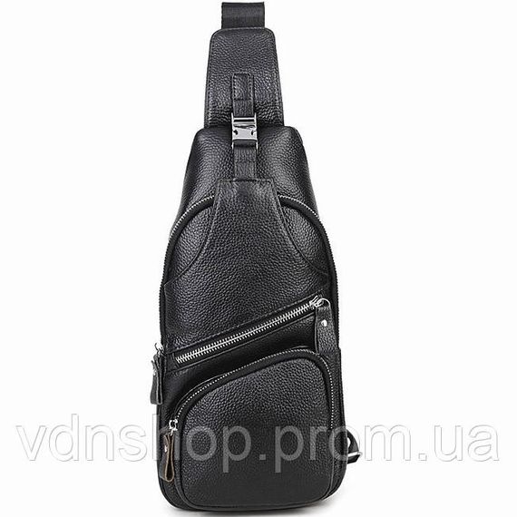 Чоловіча шкіряна сумка-слінг 17х32х7, бананка для роботи та офісу TIDING BAG - MK-96303 чорна | Зображення 1