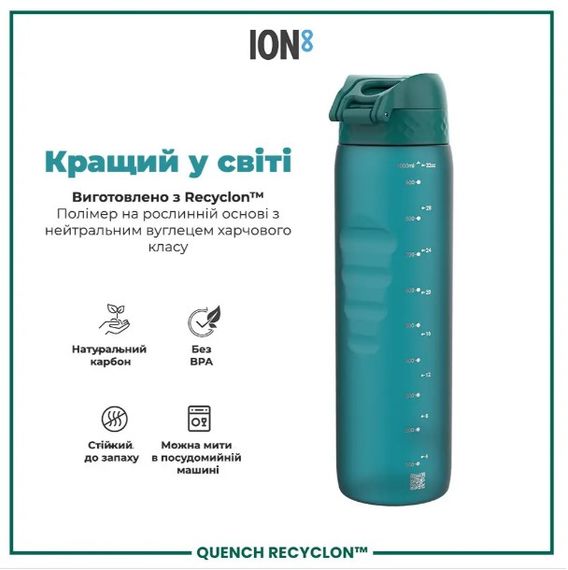 Пляшка для води ION8 1000 мл (ЭКО бутылка) BPA Free, Aqua (I8RF1000AQU) | Зображення 1