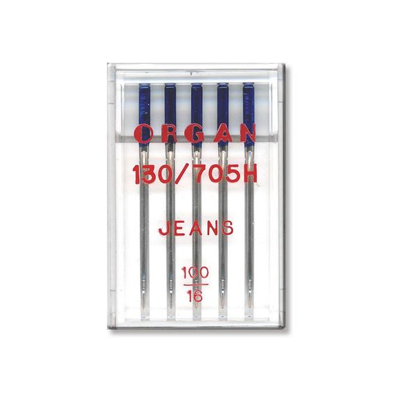 Иглы швейные для джинса ORGAN JEANS №100 пластиковый бокс 5 штук для бытовых швейных машин