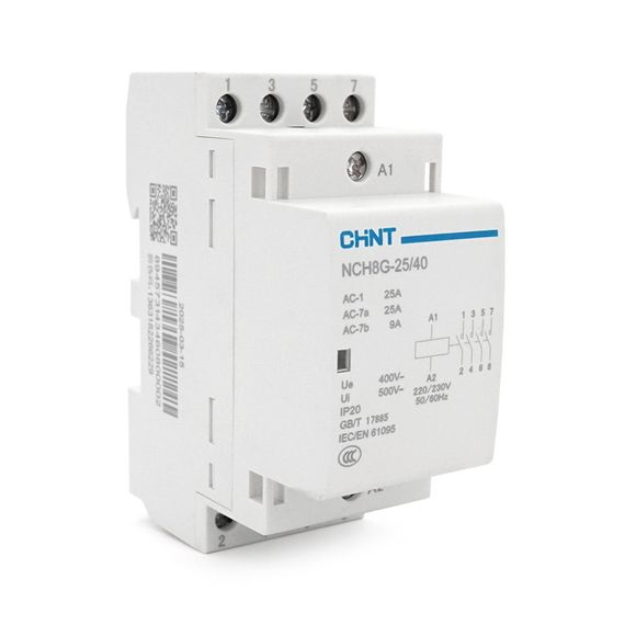 Контактор CHINT NCH8-25/40 220V, 25А, 16kW, 4NO, на DIN-рейку, 85x65.5x36мм