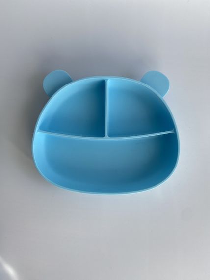 Силіконова секційна тарілка на присосці Ведмедик Блакитна