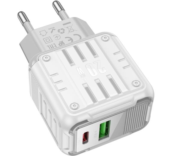 Зарядний пристрій Hoco C135A USB QC3.0 / Type-C PD3.0 20W швидка зарядка - White | Зображення 1