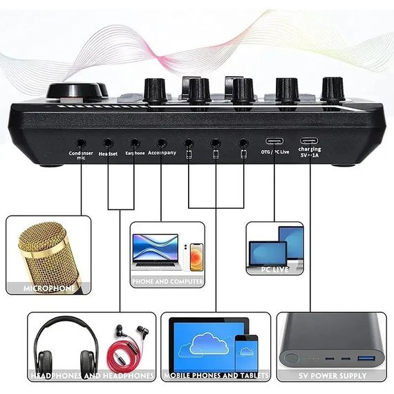Микшер Bluetooth пульт, звуковая карта для потокового видео. Аудио DJ. | Зображення 1