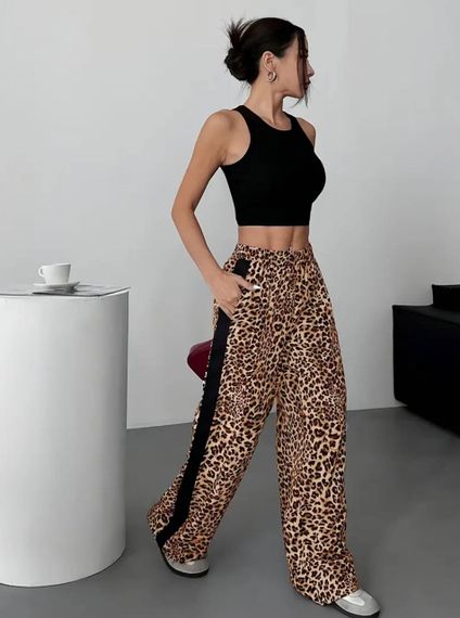 Женские леопардовые брюки палаццо легкие свободные GF4246 размер 50/52 цвет коричневый | Зображення 5