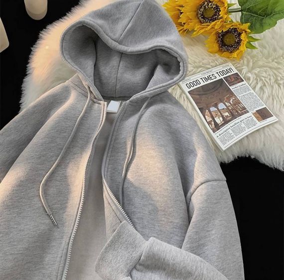 Жіноче зип-худі оверсайз на блискавці тепле на флісі з капюшоном розмір 42/46 колір сірий GF052 | Зображення 3