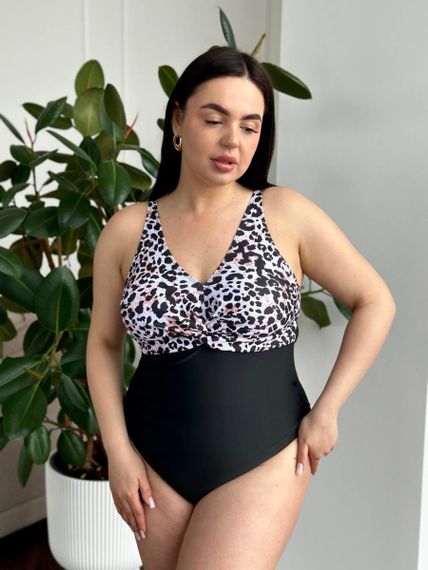 Суцільний чорний купальник PLUS SIZE леопардовий принт | Зображення 6
