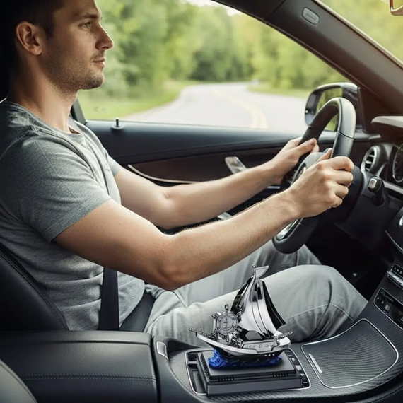 Автомобільний освіжувач повітря / ароматизатор на сонячній панелі / Автомобільний ароматизатор "Кораблик" з штурвалом, що обертається. | Зображення 2